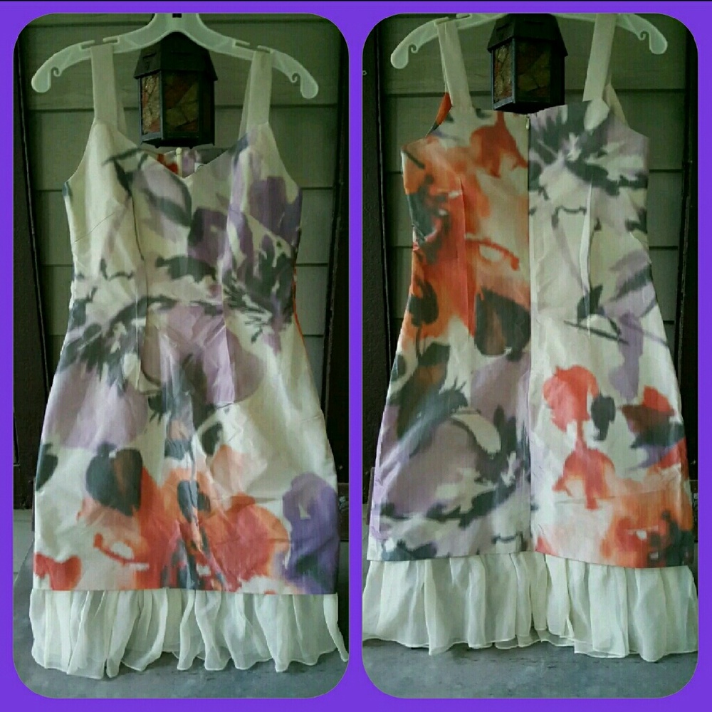 AMY MATTO NYC DESIGNER Sample floral layered Look Gauzy Hem tank Dress NEW!